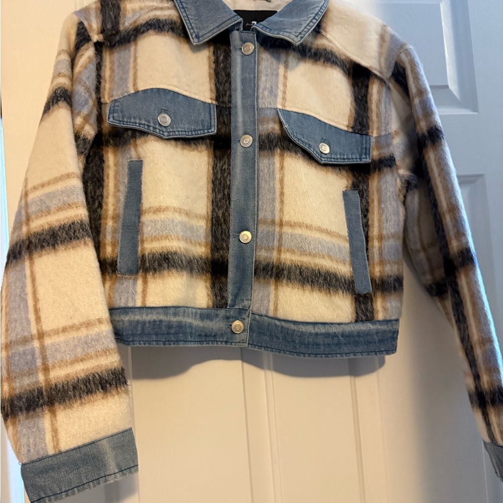 Plaid Kids Jacket with Denim Accents